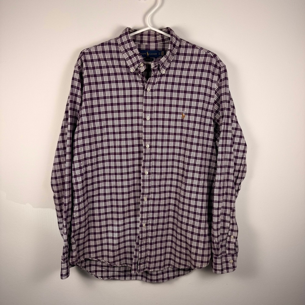 Ralph Lauren Mens Large Classic Fit Purple Plaid‎ Button Down Shirt Long Sleeve